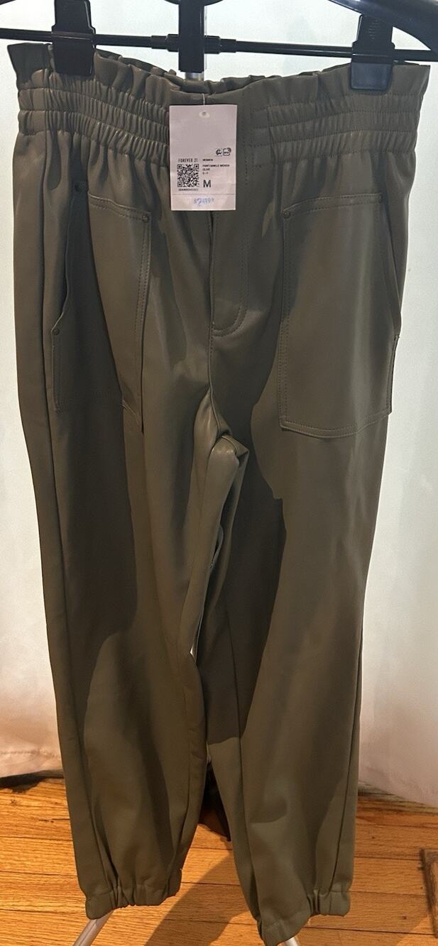 NWT Forever 21 Faux Leather Olive Green Jogger Women's size M